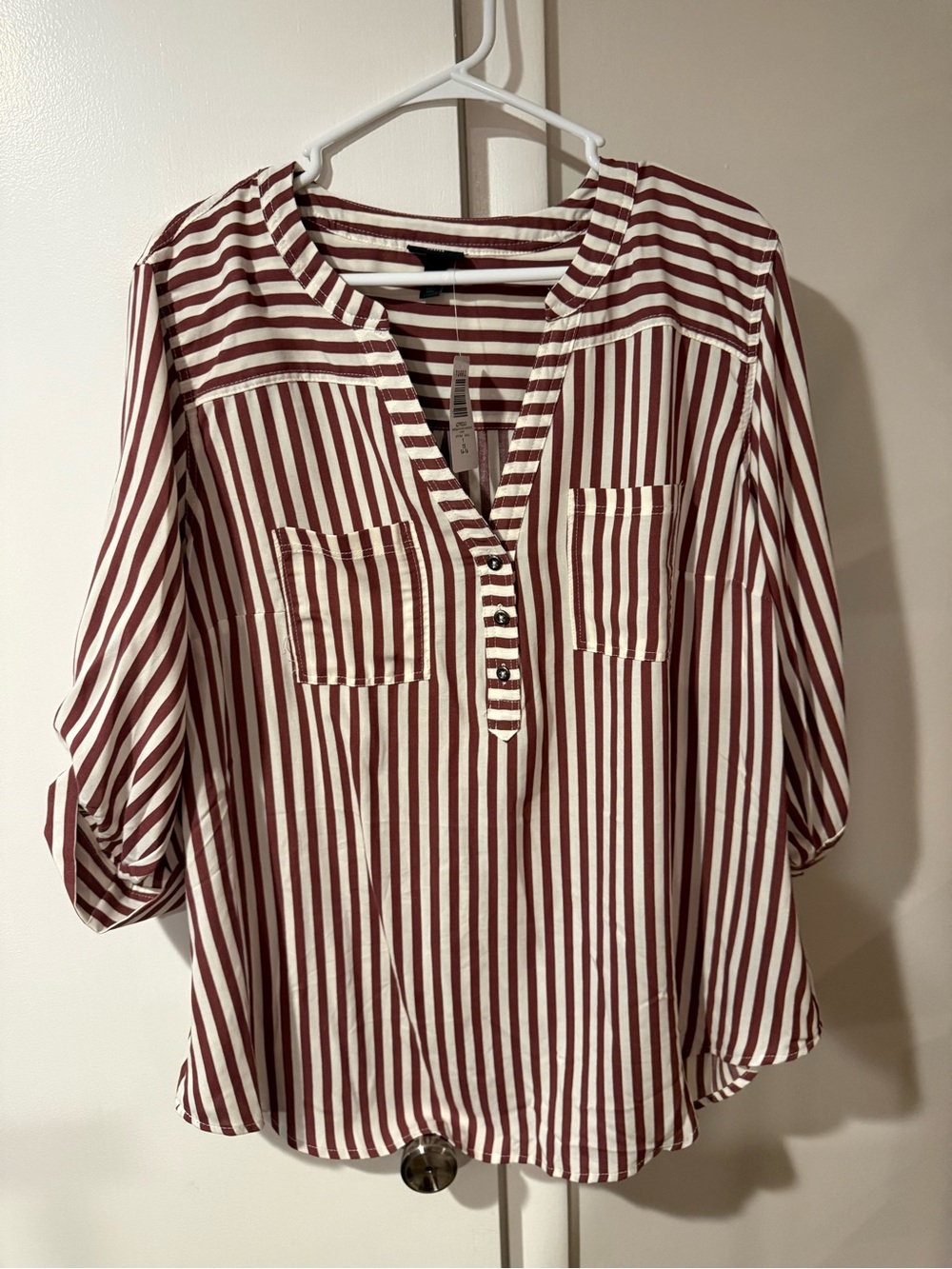NWT - Torrid Striped Button-Front Women’s Top in Burgundy and White